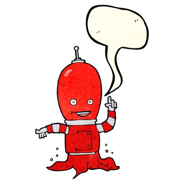 Konuşma baloncuğu olan uzaylı bir karikatür.