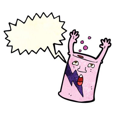 Konuşma baloncuklu çizgi film soda kutusu karakteri