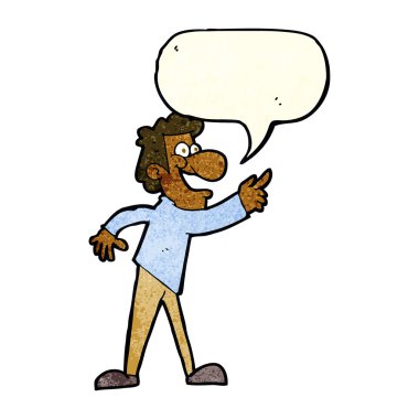 Çizgi filmci konuşma balonuyla işaret edip gülüyor.