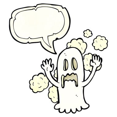 Konuşma baloncuklu hayaletli karikatür.