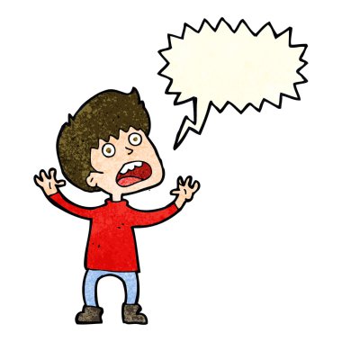 çizgi film, konuşma balonu olan stresli çocuk.