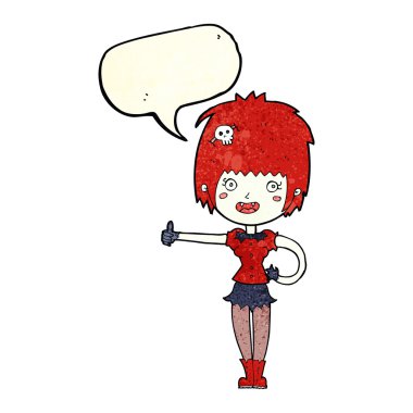 Çizgi filmdeki vampir kız konuşma baloncuğuyla baş parmak işareti yapıyor.