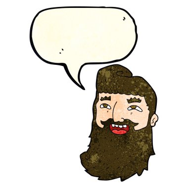 Çizgi filmdeki sakallı adam konuşma balonuyla gülüyor.