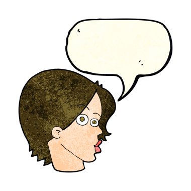 Konuşma baloncuklu bir kadın yüzü.