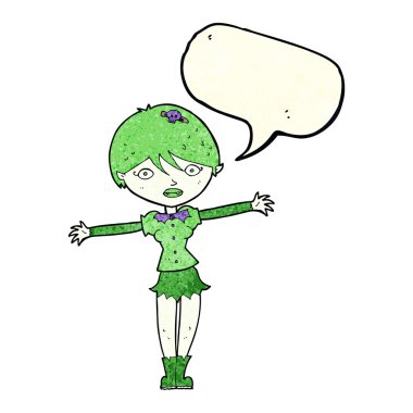 Konuşma baloncuğu olan vampir kız.