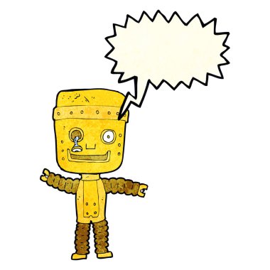karikatür komik altın robot ile konuşma balonu
