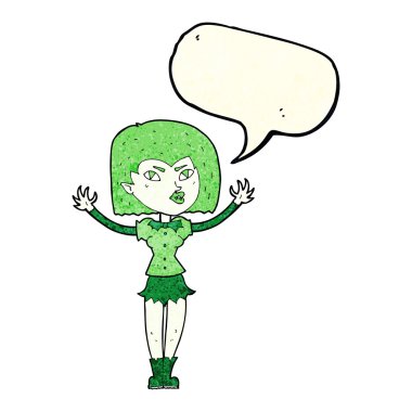 Konuşma baloncuğu olan vampir kız.