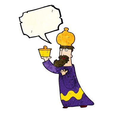 Konuşma balonu olan üç bilge adamdan biri.