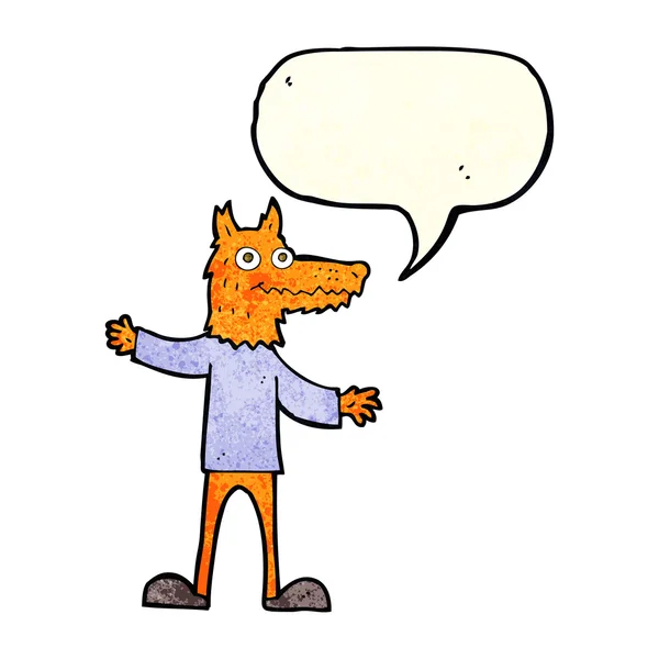 Desene animate vulpe om cu balon de vorbire — Vector de stoc