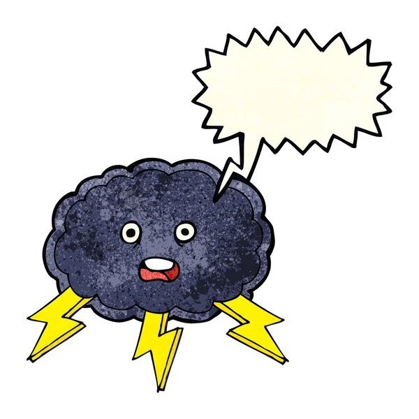 Cartoon cloud en lightning bolt symbool met tekstballon — Stockvector