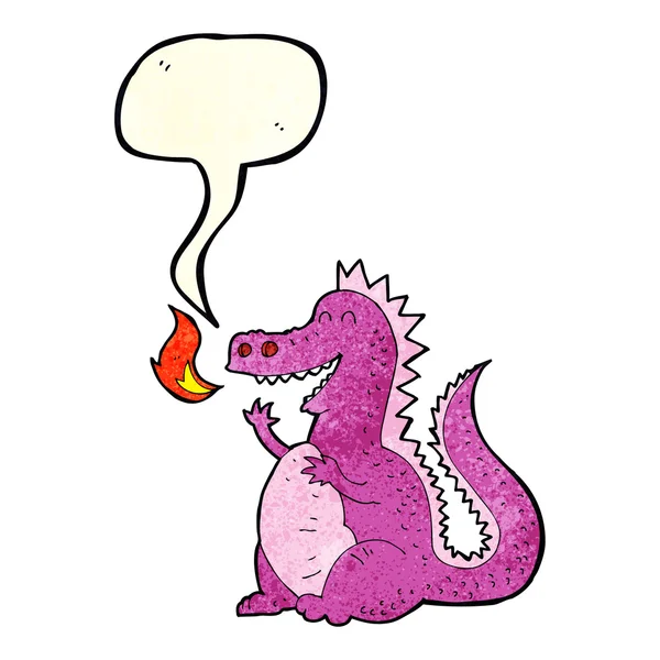 Cartoon fire breathing dragon with speech bubble — Stock Vector