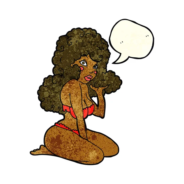 Cartoon pin up meisje met spraakbel — Stockvector