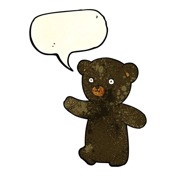 Dibujos animados negro oso cachorro con el habla burbuja — Vector de stock