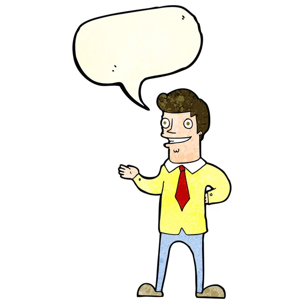 Cartoon salesman with speech bubble — Stock Vector