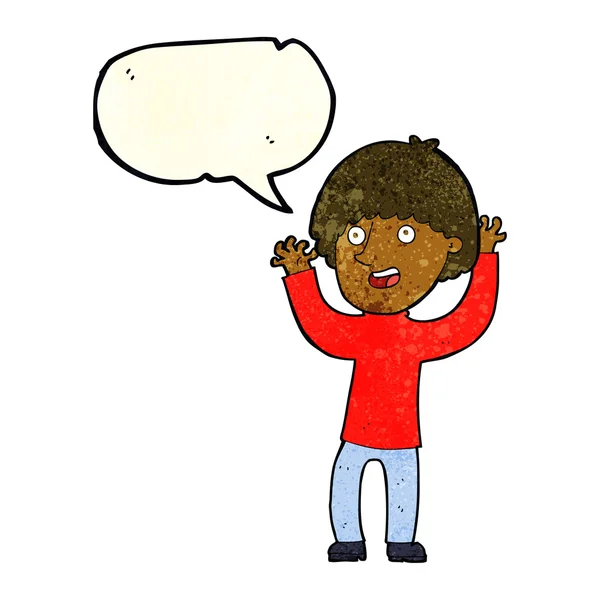 Karikatur glücklicher Junge lacht mit Sprechblase — Stockvektor
