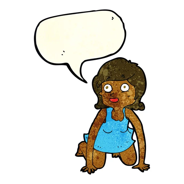 Mujer de dibujos animados a cuatro patas con burbuja de habla — Vector de stock