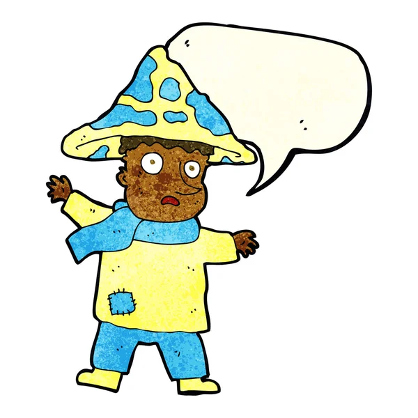 Cartoon magical mushroom man with speech bubble — Stock Vector