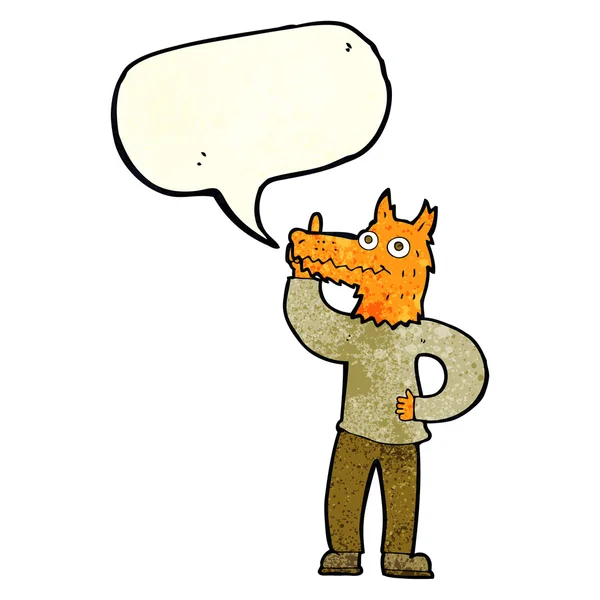 Uomo volpe cartone animato con idea con bolla discorso — Vettoriale Stock