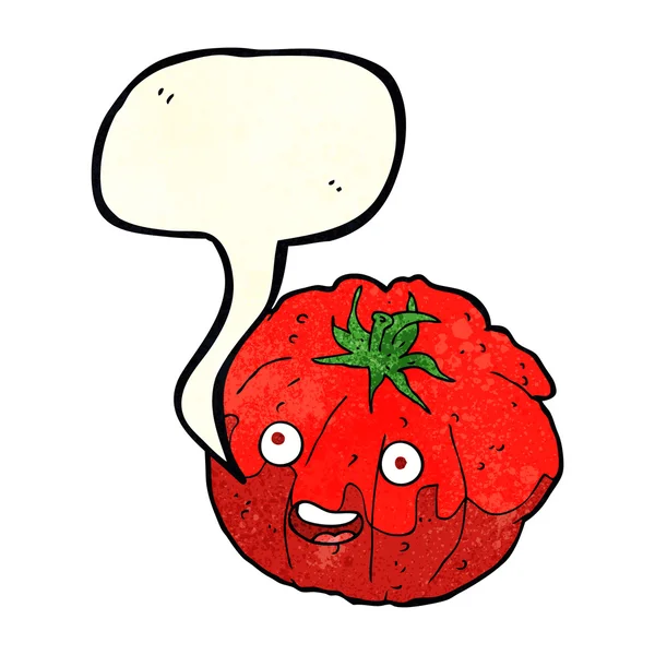Cartoon happy tomato with speech bubble — Stock Vector