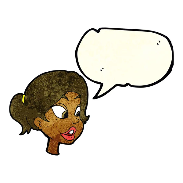 Cartoon friendly woman with speech bubble — Stock Vector