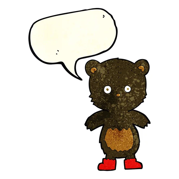 Dibujos animados negro oso cachorro con el habla burbuja — Archivo Imágenes Vectoriales