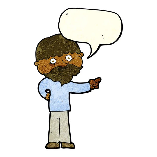 Cartoon bearded man pointing with speech bubble — Stock Vector