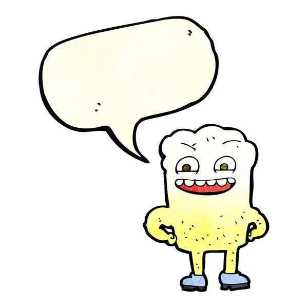 Cartone animato dente felice con bolla discorso — Vettoriale Stock
