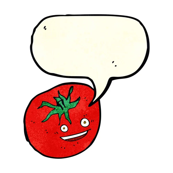 Dibujos animados tomate feliz con burbuja de habla — Archivo Imágenes Vectoriales