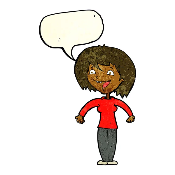 Femme excitée dessin animé avec bulle de parole — Image vectorielle