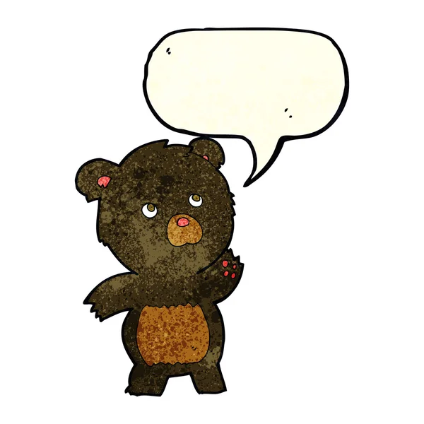 Cartoon nyfiken svart Björn med pratbubblan — Stock vektor