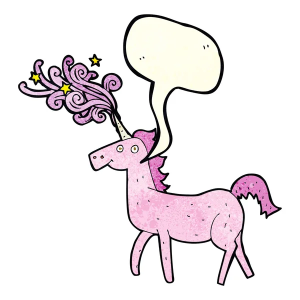Kartun magis unicorn dengan gelembung bicara - Stok Vektor