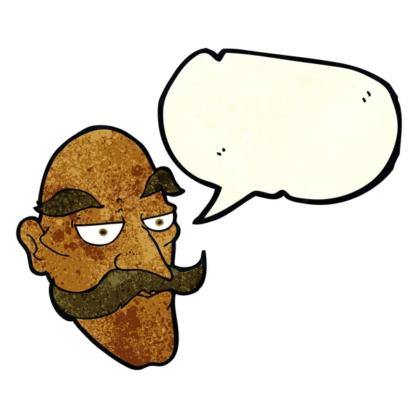 Γελοιογραφία πρόσωπο γέρος με φούσκα ομιλία — Διανυσματικό Αρχείο