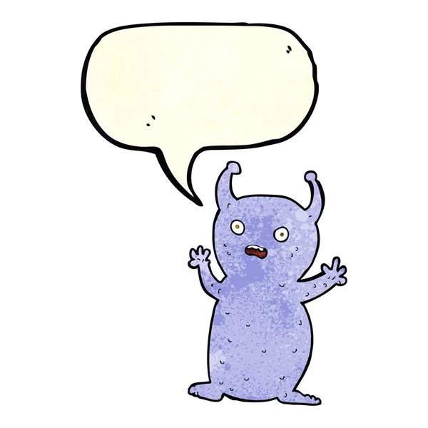 Desenho animado engraçado pequeno alienígena com bolha de fala — Vetor de Stock