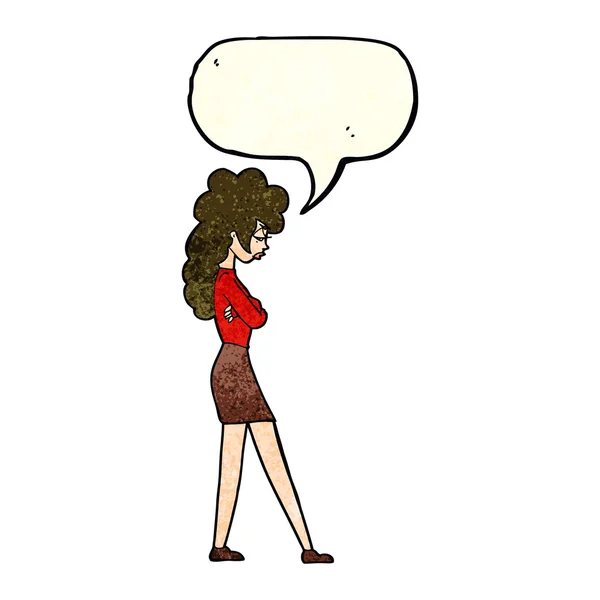 Ενοχλημένος γυναίκα κινουμένων σχεδίων με το συννεφάκι λόγου — Διανυσματικό Αρχείο