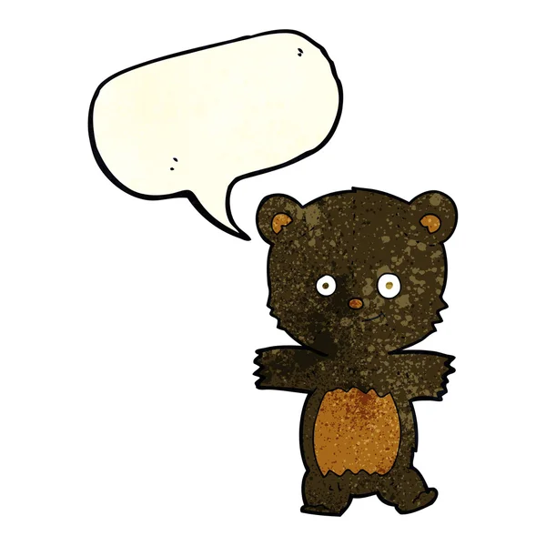Bonito cartoon urso preto com fala bolha — Vetor de Stock