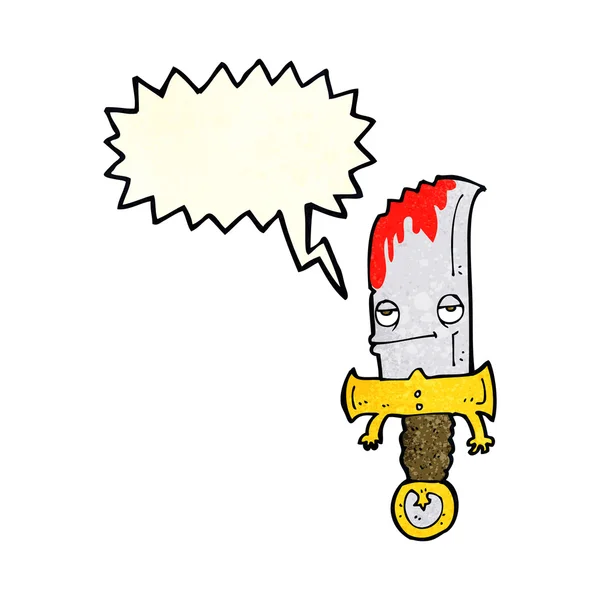 Personnage de dessin animé couteau sanglant avec bulle de parole — Image vectorielle