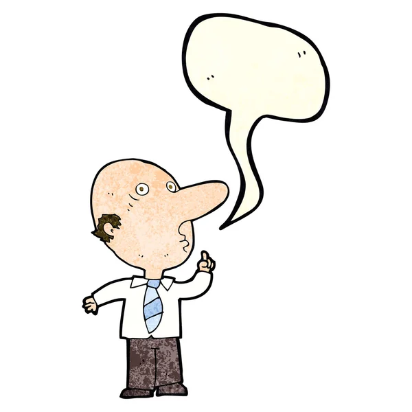 Cartoon bald man asking question with speech bubble — Stock Vector