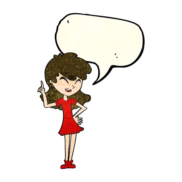 Chica de dibujos animados haciendo punto con la burbuja del habla — Vector de stock