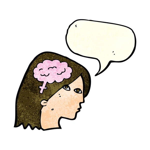 Cabeça feminina desenhos animados com símbolo do cérebro com bolha de fala — Vetor de Stock