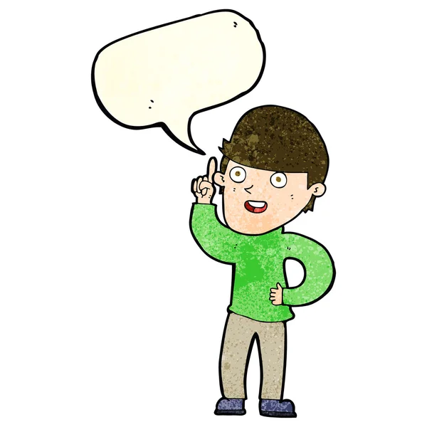 Cartoon boy with idea with speech bubble — Stock Vector