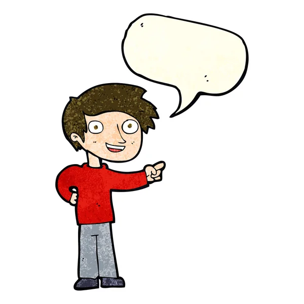 Dessin animé homme pointant avec bulle de parole — Image vectorielle