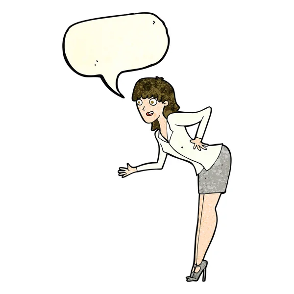 Cartoon businesswoman explaining with speech bubble — Stock Vector