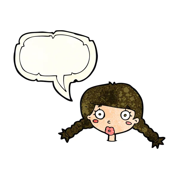 Cartoon confused female face with speech bubble — Stock Vector