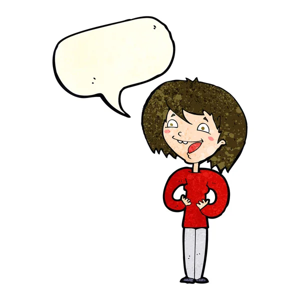 Cartoon excited woman with speech bubble — Stock Vector