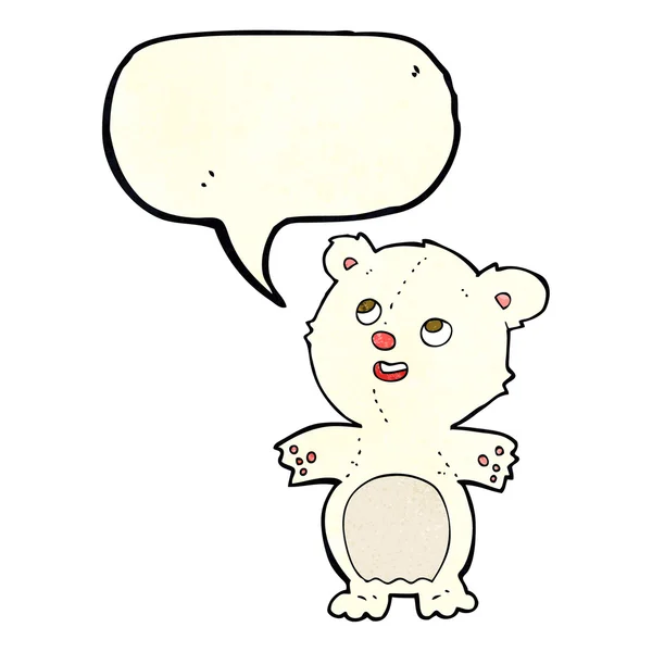 Мультяшный счастливый белый медвежонок с речевым пузырем — стоковый вектор