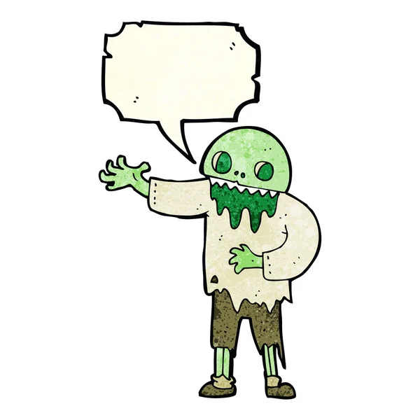 Cartone animato zombie spettrale con bolla discorso — Vettoriale Stock