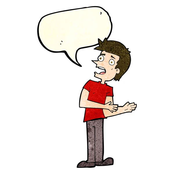Człowiek kreskówki wymyślanie wymówek z bańki mowy — Wektor stockowy