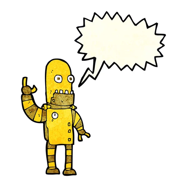 Robot dessin animé agitant l'or avec bulle de parole — Image vectorielle
