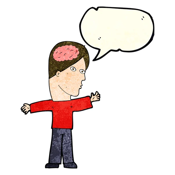 Uomo cartone animato con cervello con bolla vocale — Vettoriale Stock
