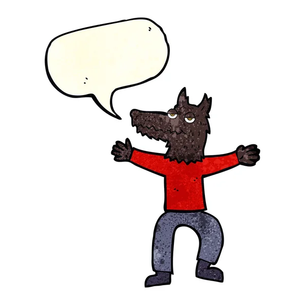 Cartoon wolf man met spraakbel — Stockvector